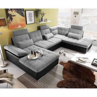Ecksofa Stoff U-Form Bettfunktion Couch Design Polster Textil Leder Eck