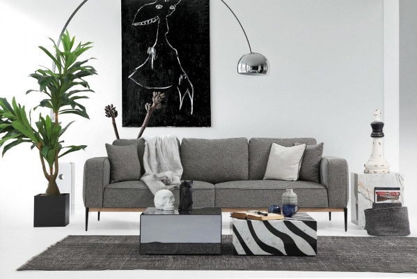 Sofagarnitur 221 Sitzer Sofa Modern Stoff Set Grau Gruppe Wohnzimmer