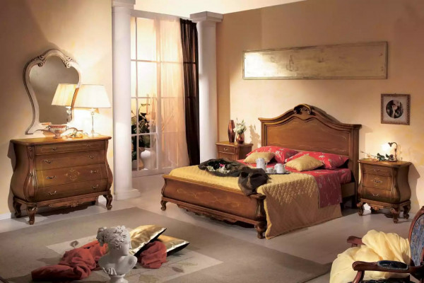 Braunes Schlafzimmer Set Bett 2x Nachttische Kommode Spiegel Klassisch