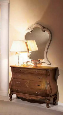 Braunes Schlafzimmer Set Bett 2x Nachttische Kommode Spiegel Klassisch