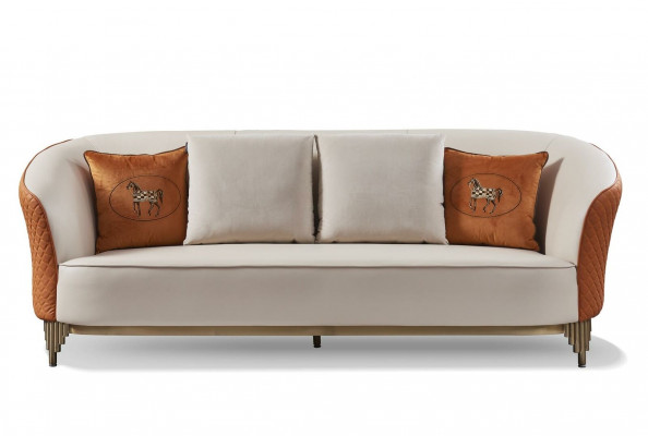 Beige-Orange Wohnzimmer Couchgarnitur Luxuriöses 3+2 Sitzer Set 2tlg.