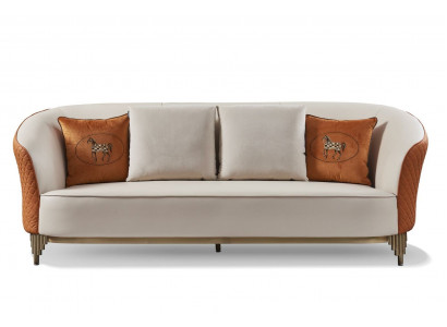 Beige-Orange Wohnzimmer Couchgarnitur Luxuriöses 3+2 Sitzer Set 2tlg.