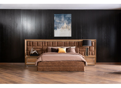 Schlafzimmer Set Bett + Nachttische Luxus Doppel Braun Hotelbetten Betten