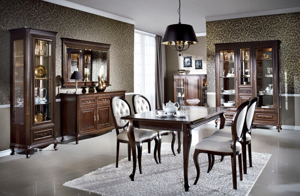 Dunkel-Brauner Holz Esstisch Klassische Leder Chesterfield Stühle Designer 5tlg. Set