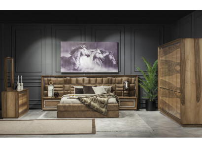 Elegantes Schlafzimmer Braun Kommode Kleiderschrank Bett Möbel 6tlg.