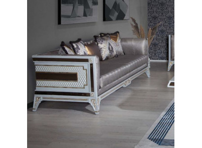 Designer Moderne Luxus Sofa 3 Sitzer Holz Möbel Polster Textil Grau Neu