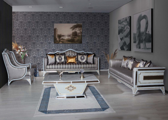 Designer Moderne Luxus Sofa 3 Sitzer Holz Möbel Polster Textil Grau Neu