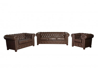 Ledersofa Couch Sofagarnitur Set 3+2 Sitzer Garnitur Design Sofa Chesterfield