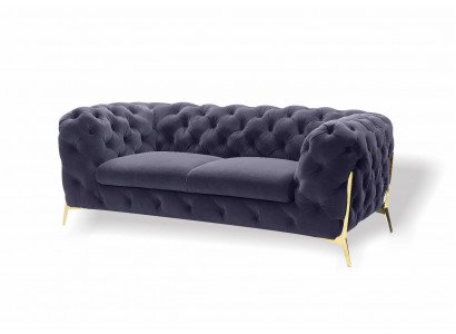 Chesterfield Samt Designer Sofa 2 Sitzer Couch Textil Samt Garnitur Gold Beine