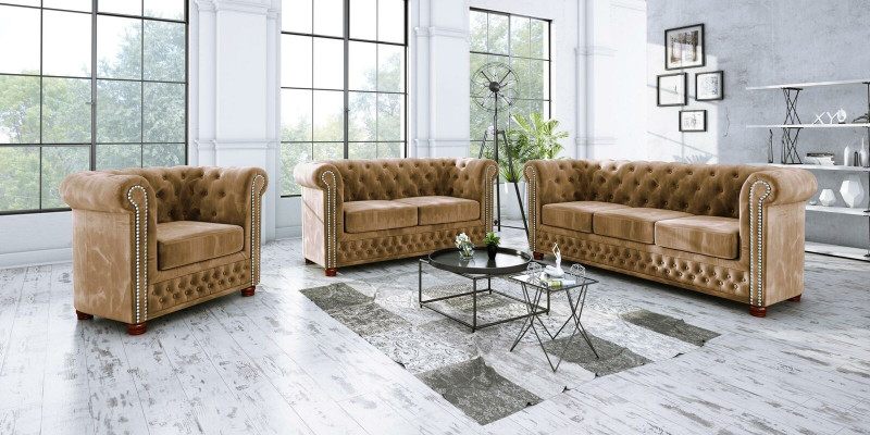 Design Sofa 3 Sitzer Chesterfield Stoff Couch Polster Sofas Textil Couchen Neu