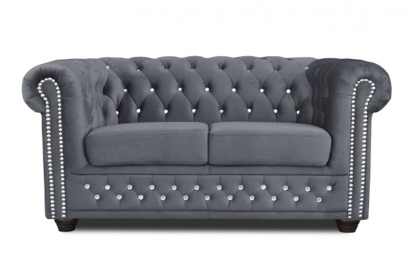 Chesterfield Textil Couch Polster 2Sitzer Sofas Couchen schwarze Zweisitzer Neu