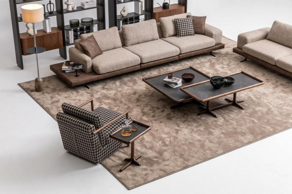 Braunes Textil Sofa Set Wohnzimmer Couche Dreisitzer Luxus Holzmöbel