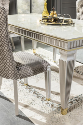 Esszimmer Set Weiß Esstisch Metall Luxus 4x Stühle Elegantes Design Neu 5tlg.