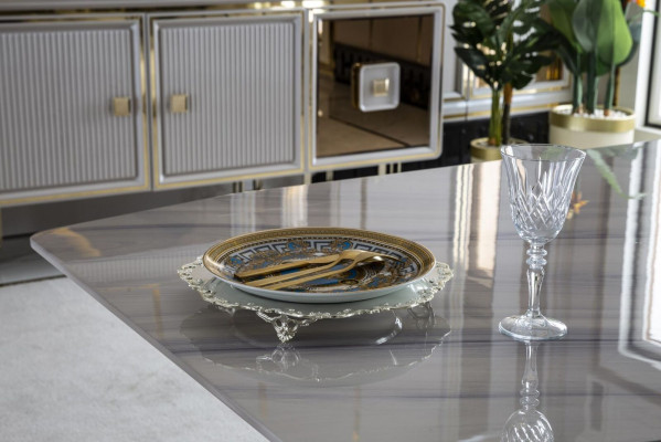 Esszimmer Set Beige 2x Stühle Luxus Esstisch Weiß Elegantes Metall 3tlg.