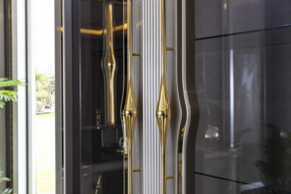 Vitrine Grau Esszimmer Schrank Regal Design Elegantes Möbel Metall Neu
