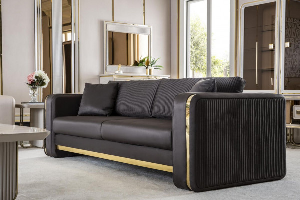 Couch Dreisitzer Sofa Möbel Luxus Sofas Couchen Metall Textil Wohnzimmer