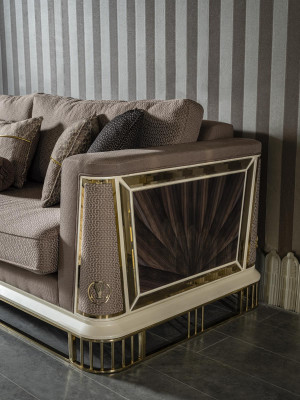 Wohnzimmer Set Braun Sofagarnitur Sessel Beistelltisch Couchtisch Neu 5tlg.