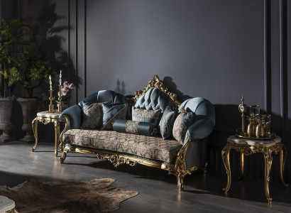 Wohnzimmer Set Blau Sofa 3 Sitzer Elegantes 2x Beistelltisch Design Neu 3tlg.