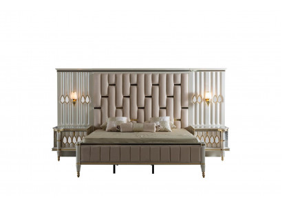 Luxus Schlafzimmer Bett mit 2x Nachttisch Konsolen Design Betten Polster 3tlg.