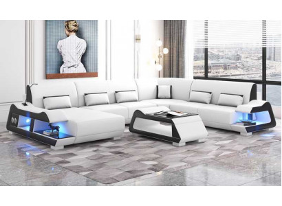 Großes Sofa Wohnlandschaft XXL U Form Ecksofa Ledersofa Weiß Sofas