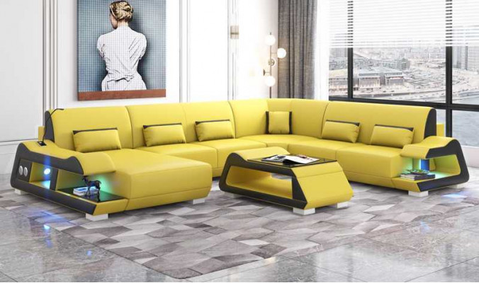 Großes Sofa Wohnlandschaft XXL U Form Ecksofa Ledersofa Weiß Sofas
