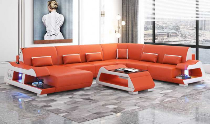 Großes Sofa Wohnlandschaft XXL U Form Ecksofa Ledersofa Weiß Sofas