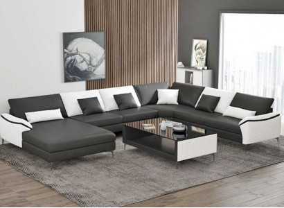  Wohnlandschaft Couchen Ledersofa Ecksofa U Form Schwarz Sofa Groß Neu