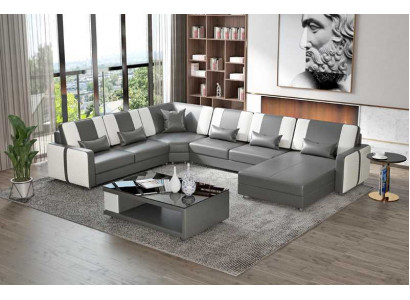 Große Wohnlandschaft Sofa Ecksofa U Form Grau Kunstleder XXL Modern
