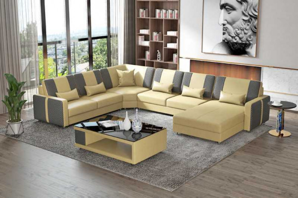Große Wohnlandschaft Sofa Ecksofa U Form Grau Kunstleder XXL Modern