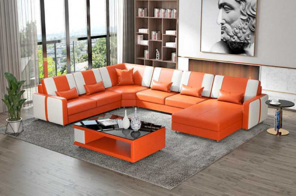 Große Wohnlandschaft Sofa Ecksofa U Form Grau Kunstleder XXL Modern