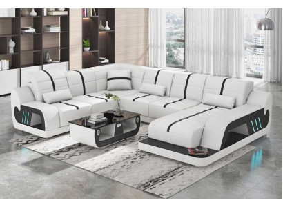 Modern Wohnlandschaft Sofa U Form Ecksofa Designersofa Weiß Kunstleder