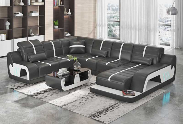 Modern Wohnlandschaft Sofa U Form Ecksofa Designersofa Weiß Kunstleder