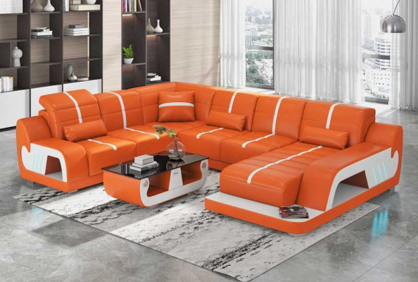 Modern Wohnlandschaft Sofa U Form Ecksofa Designersofa Weiß Kunstleder