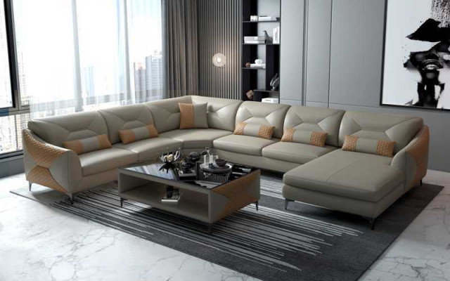 Groß Wohnlandschaft Sofa U Form Ecksofa Ledersofa Schwarz Kunstleder