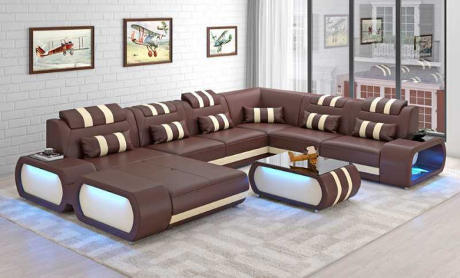 Moderne XXL Sofa U Form Groß Ecksofa Ledersofa Schwarz Kunstleder