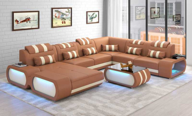 Moderne XXL Sofa U Form Groß Ecksofa Ledersofa Schwarz Kunstleder