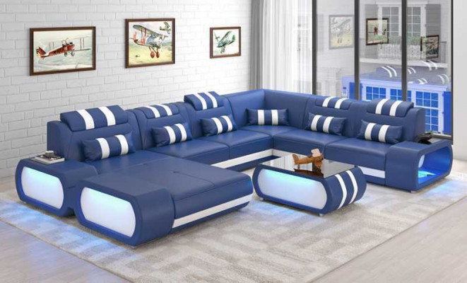 Moderne XXL Sofa U Form Groß Ecksofa Ledersofa Schwarz Kunstleder