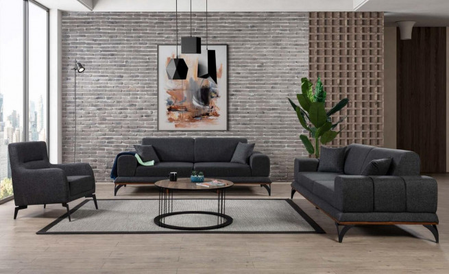 Sofagarnitur 3+3+1 Sitzer Set Design Sofa Textil Sessel Wohnzimmer Neu