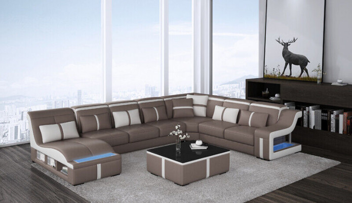 Design Ecksofa U-form Beleuchtet Couch Leder Textil Sofa Neu Wohnlandschaft LED