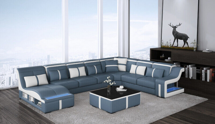 Design Ecksofa U-form Beleuchtet Couch Leder Textil Sofa Neu Wohnlandschaft LED