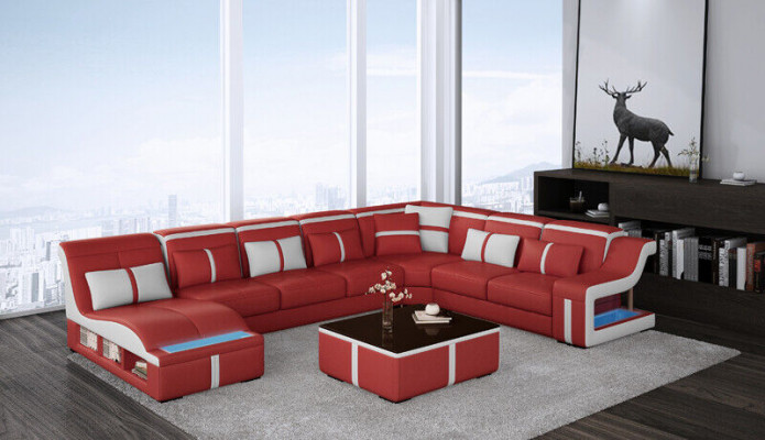 Design Ecksofa U-form Beleuchtet Couch Leder Textil Sofa Neu Wohnlandschaft LED
