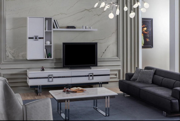 Modern Wohnwand Wohnzimmer Besteht aus 4tlg in Ekclusive Weiß Wohnwände