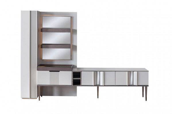 Exklusive Wohnwand Weiße Farbe Designer Möbel für Wohnzimmer LED beleuchtet