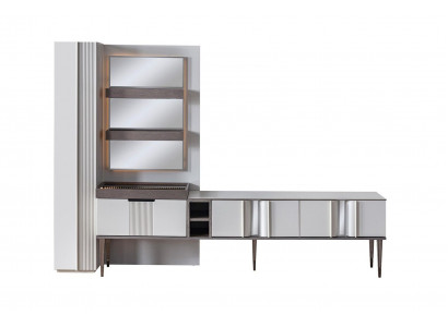 Exklusive Wohnwand Weiße Farbe Designer Möbel für Wohnzimmer LED beleuchtet