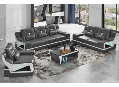 Luxus Sofagarnitur Komplette Couchgarnitur Schwarz Kunstleder Sofa 321
