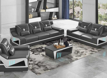 Luxus Sofagarnitur Komplette Couchgarnitur Schwarz Kunstleder Sofa 321
