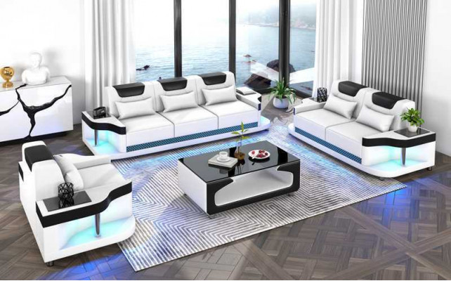 Couchgarnitur Sofagarnitur Ledersofas Sofa Komplette 3tlg Schwarz Set