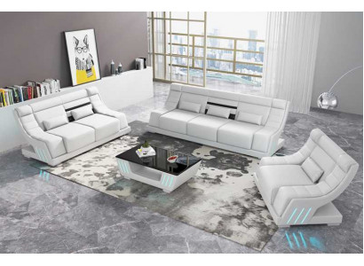 Sofagarnitur Luxus Komplette Couchgarnitur Weiß Kunstleder Sofa 321