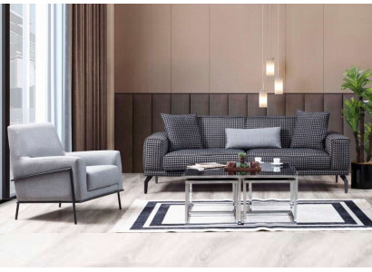 Polstersofa Komplette Couchgarnitur Sofagarnitur Grau Sitzer Stoffsofa