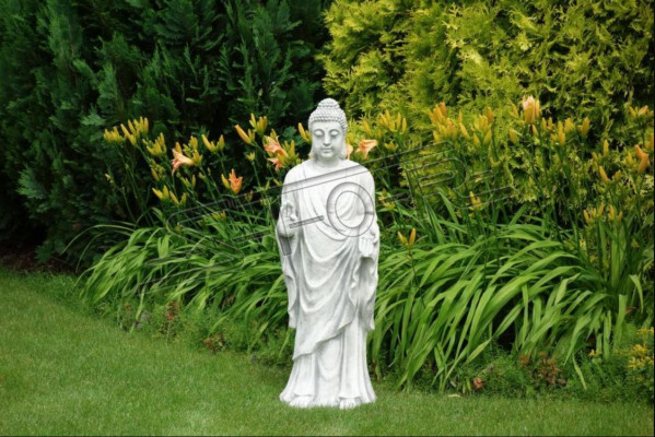 Dekorative Buddha Skulptur in Steinoptik. Figur Große Skulptur für Garten